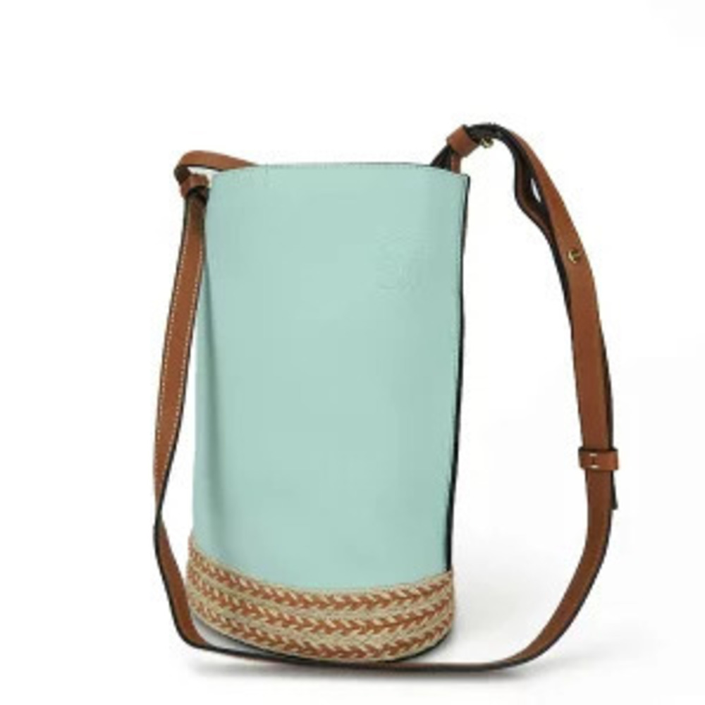 Loewe Suede Raffia Gate Bag Crossbody Bucket Leather Blue Anagram Shoulder